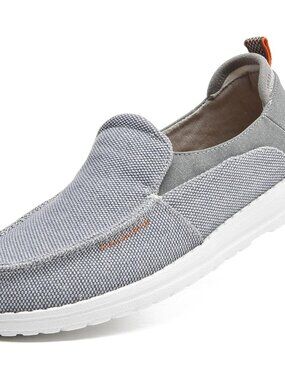Mens Grey Classic Breathable Stretch Easy Canvas Slip-On Soft Boat Loafers Shoes
